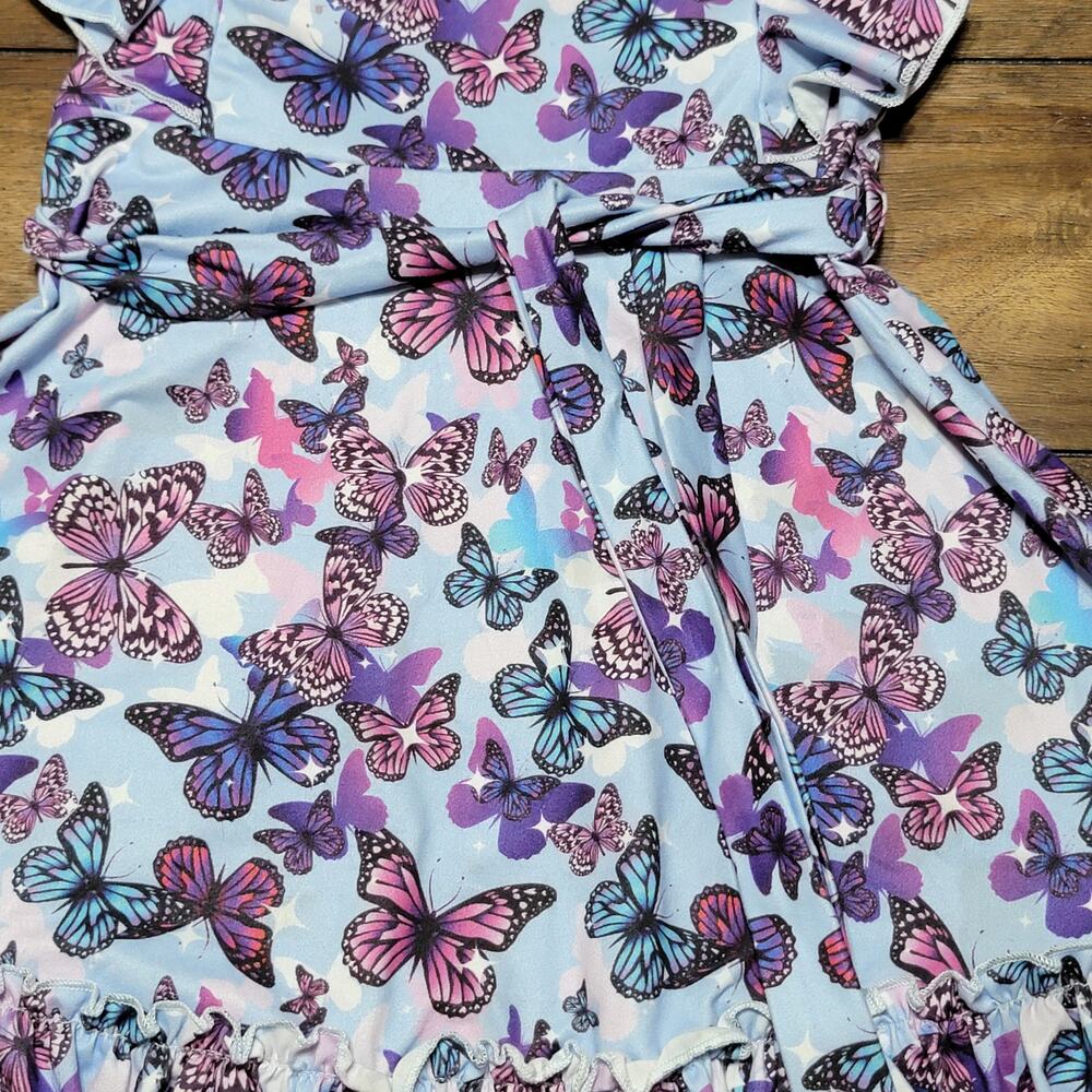 Girl's Purple Dress w/ All Over Butterflies - 7Y - Picture 4 of 10